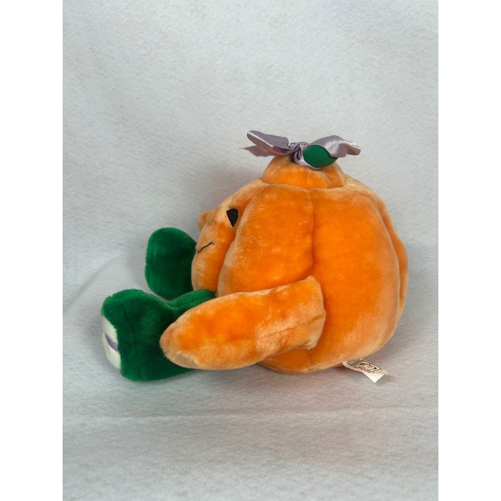 VTG Pumpkin Plush Halloween Jack-O-Lantern Storage Orange Green - Picture 3 of 10